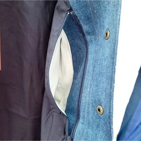 First Choice VTG 1990s Men's Premium Denim Varsity Bomber Jean Jacket Blue NWT - Picture 4 of 16